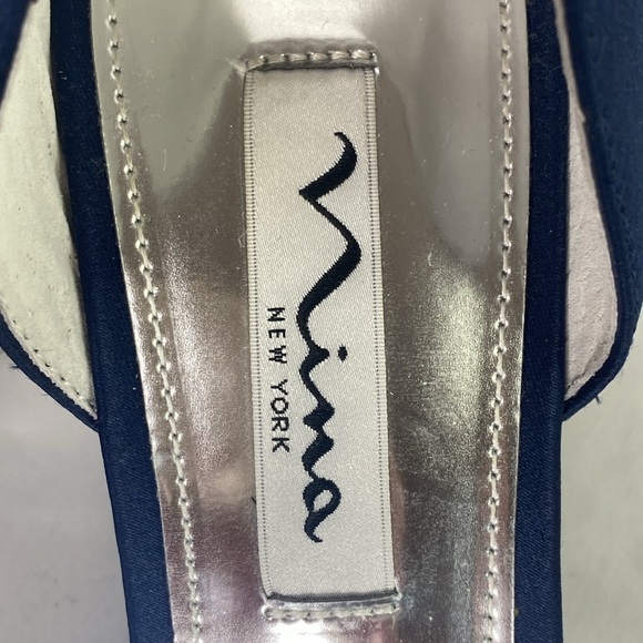 NINA CORRINE NAVY SATIN JEWELED MID-HEEL D'ORSAY CLASSIC EVENING PUMP SKU0779 - Picture 14 of 14